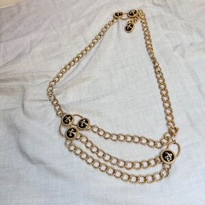 St John Waist Belt Gold Dark Navy Enamel Logo Multi Strand Chain Waist Belt